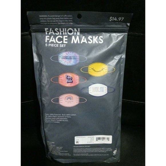 Fashion Face Sports Mask, 5-Pack, Washable Re-Usable. One Size Fits Most Adults - Picture 5 of 11